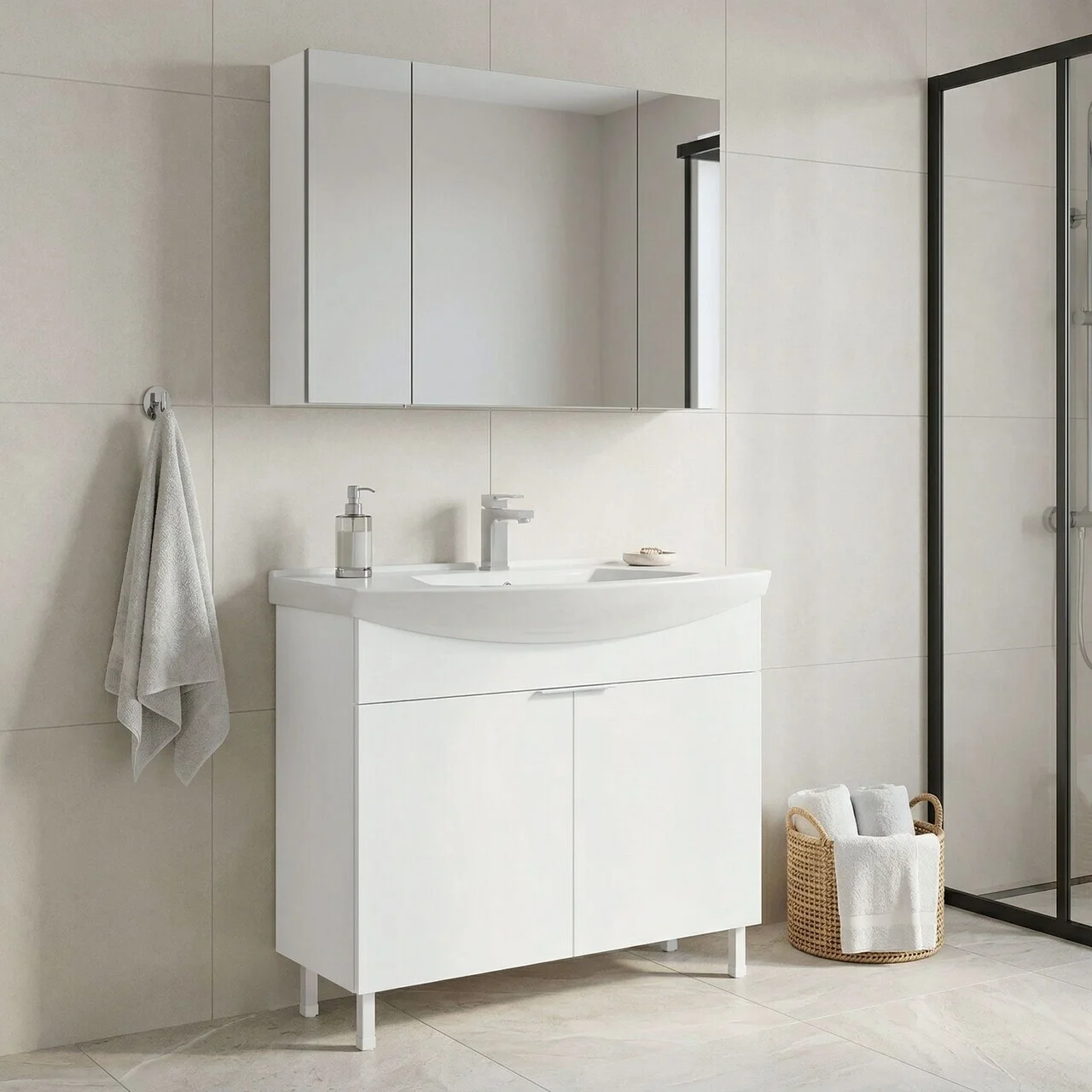 Set Dulap de Baie cu Chiuvetă și Oglindă (2 Piese), Hanah Home, Purus 100, Alb Set Dulap de Baie cu Chiuvetă și Oglindă (2 Piese), Hanah Home, Purus 100, Alb