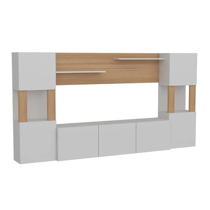 Set Living LORE, comoda TV, 5 usi, alb + tec, 240x31,5x125 cm