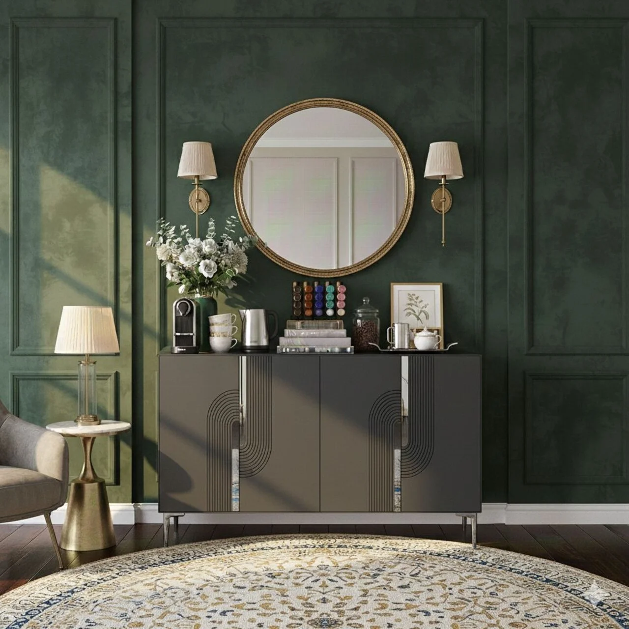 Consola, Hanah Home, Meyra 120, 120x75x32 cm, Antracit / Argintiu Consola, Hanah Home, Meyra 120, 120x75x32 cm, Antracit / Argintiu