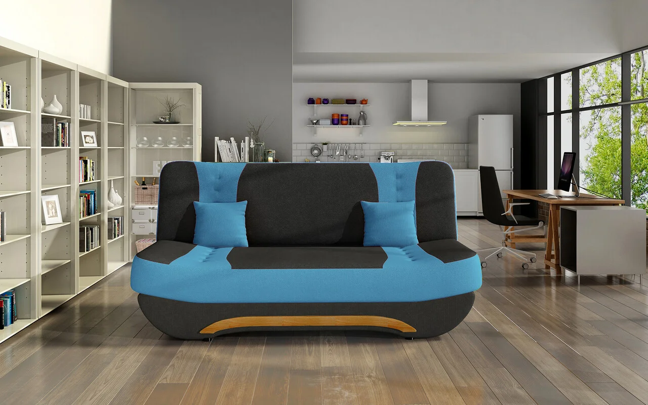 Canapea extensibila 3 locuri ELTAP, Ewa II, 189x90x88 cm, lemn/poliester, negru/albastru Canapea extensibila 3 locuri ELTAP, Ewa II, 189x90x88 cm, lemn/poliester, negru/albastru