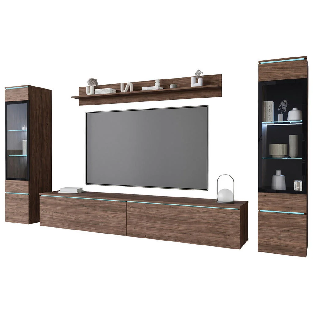 Set Mobilă Living, 4 piese, culoare lemn de nuc, 240/130/33 cm Set Mobilă Living, 4 piese, culoare lemn de nuc, 240/130/33 cm