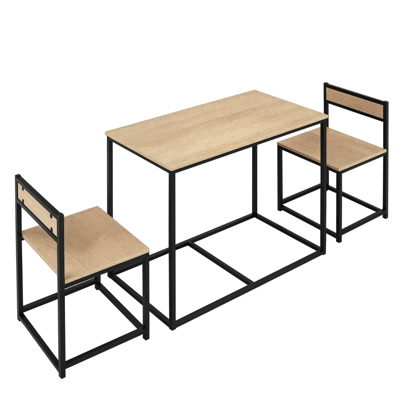 HOMCOM Set Masă și scaune pentru Sălile de mese Set de 1 Masă + 2 scaune encastrabile pentru Bucătărie - metal negru Aspect de stejar deschis | Aosom Romania HOMCOM Set Masă și scaune pentru Sălile de mese Set de 1 Masă + 2 scaune encastrabile pentru Bucătărie - metal negru Aspect de stejar deschis | Aosom Romania