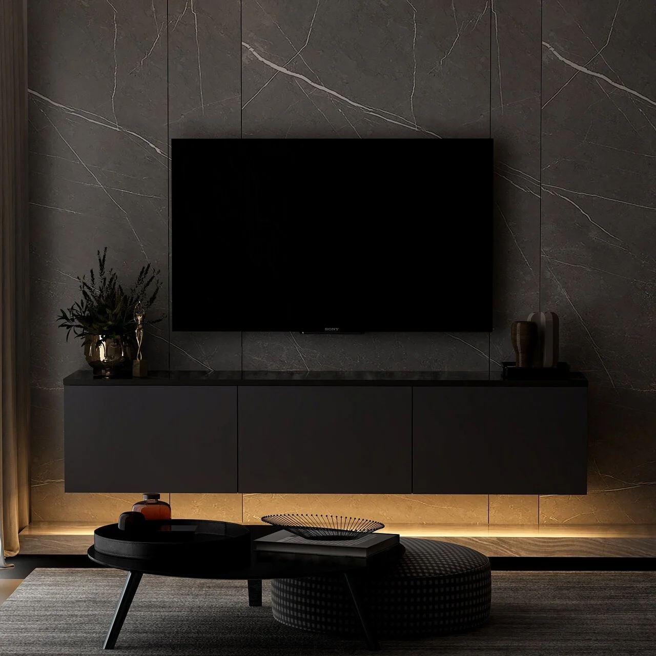 Comoda TV, Inarch, Neon Illuminated, 160 x 35 x 32 cm, pal melaminat, antracit Comoda TV, Inarch, Neon Illuminated, 160 x 35 x 32 cm, pal melaminat, antracit