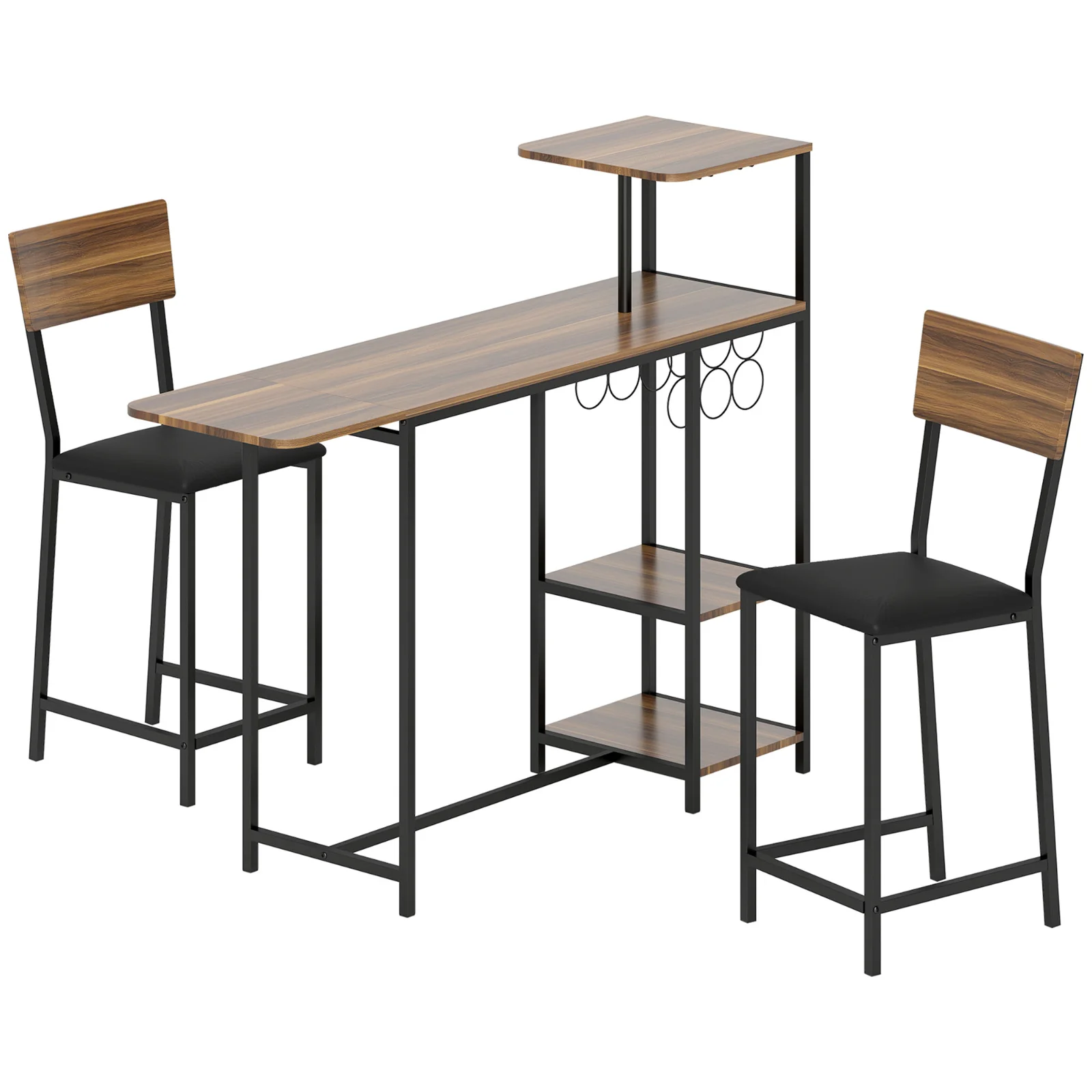 HOMCOM Set Blat de Bar Pliabil și 2 Scaune, Suport Vin și Pahare, Maro | Aosom Romania HOMCOM Set Blat de Bar Pliabil și 2 Scaune, Suport Vin și Pahare, Maro | Aosom Romania