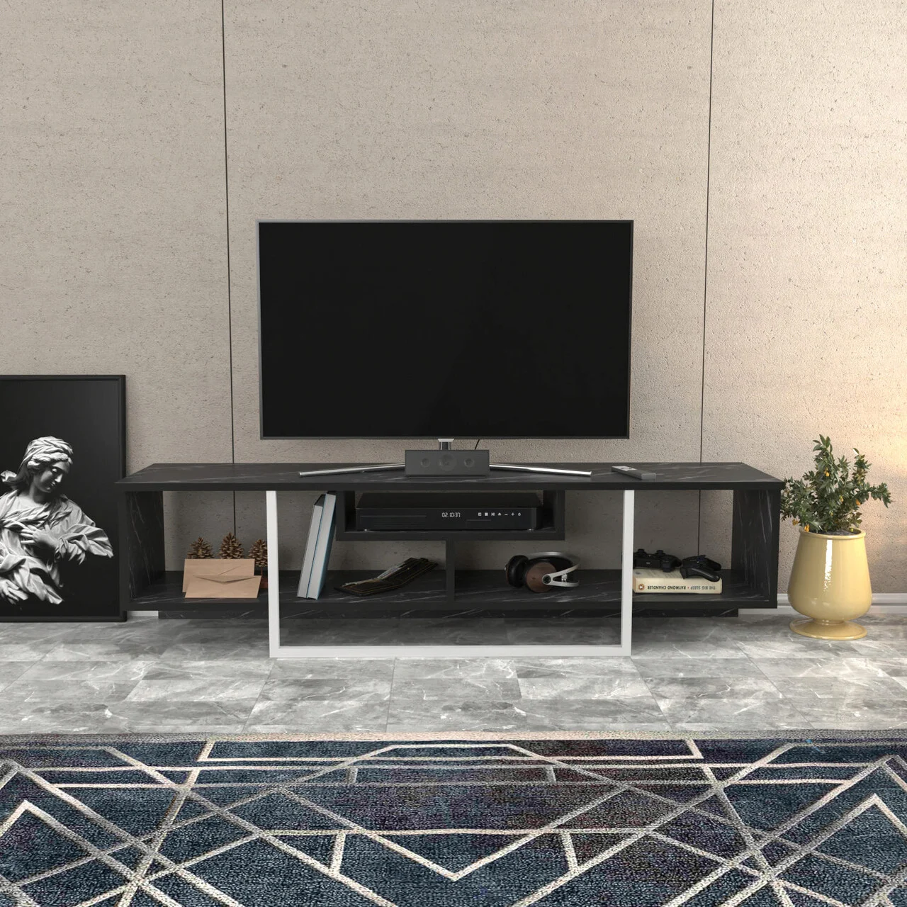Comoda TV, Hanah Home, Asal 150, 150x35.2x40 cm, Alb/Negru Comoda TV, Hanah Home, Asal 150, 150x35.2x40 cm, Alb/Negru
