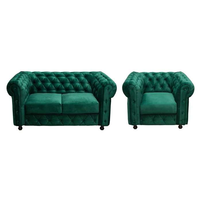 Set CHESTERFIELD 2-1, canapea fixa 2 locuri si 1 fotoliu fix, verde Set CHESTERFIELD 2-1, canapea fixa 2 locuri si 1 fotoliu fix, verde