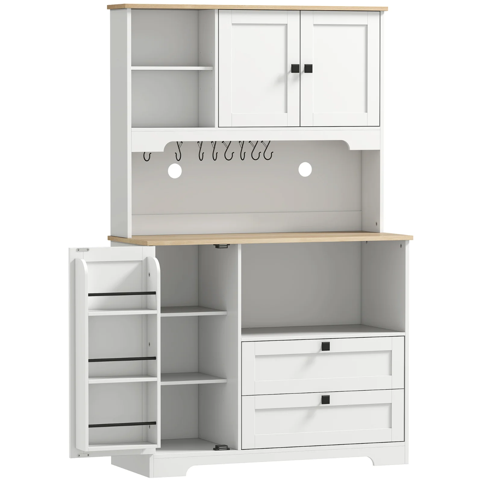 HOMCOM Bufet de Bucătărie Înalt 162 cm, Mobilier de Depozitare cu 2 Dulapuri, 2 Sertare, Suport Condimente, Orificii pentru Cabluri, Rafturi Reglabile, Blat pentru Cuptor cu Microunde, Suporturi pentr HOMCOM Bufet de Bucătărie Înalt 162 cm, Mobilier de Depozitare cu 2 Dulapuri, 2 Sertare, Suport Condimente, Orificii pentru Cabluri, Rafturi Reglabile, Blat pentru Cuptor cu Microunde, Suporturi pentr