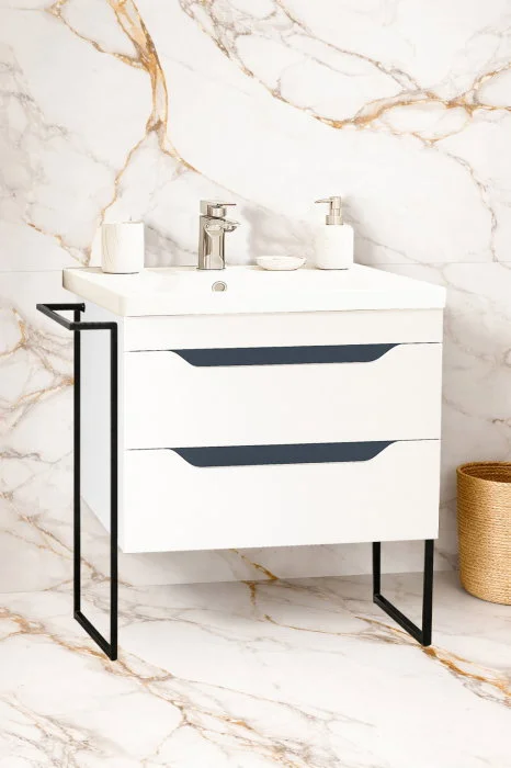 Set Baza front MDF si Lavoar seria 756, cu sertare, cadru metalic, 70 cm, alb + antracit Set Baza front MDF si Lavoar seria 756, cu sertare, cadru metalic, 70 cm, alb + antracit