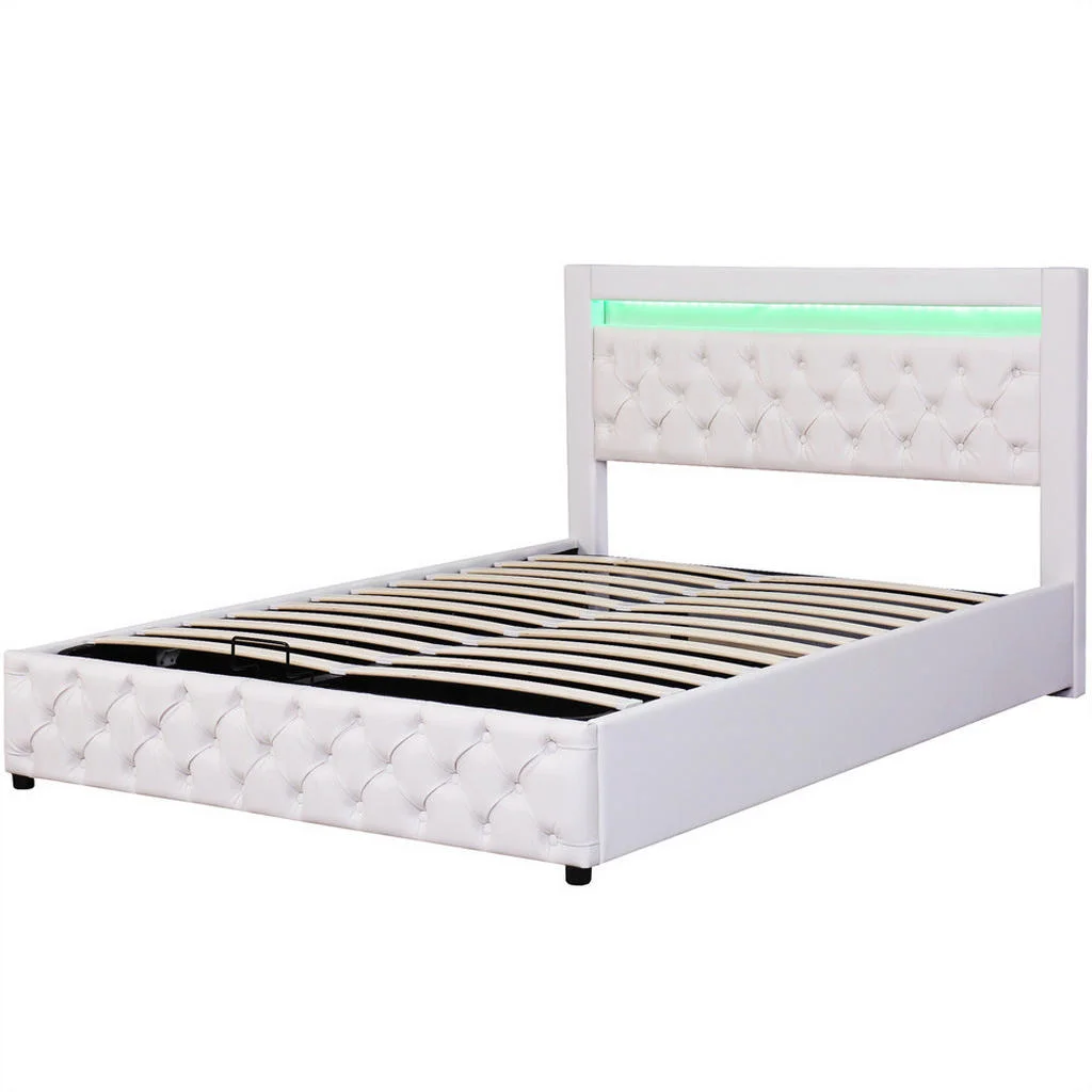 PAT TAPIȚAT 140/200 cm, PU alb, cu iluminare LED PAT TAPIȚAT 140/200 cm, PU alb, cu iluminare LED
