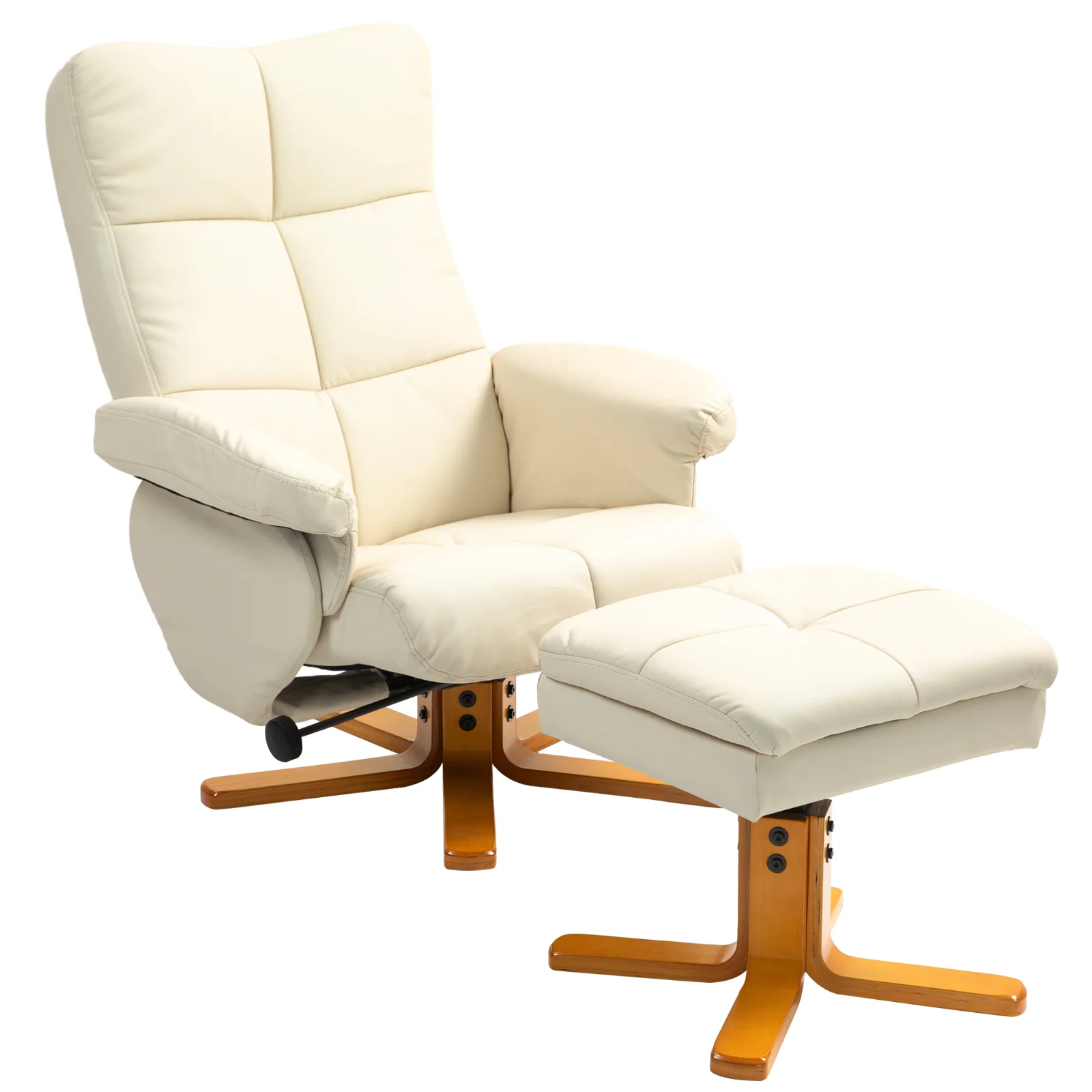 HOMCOM Fotoliu relax cu taburet, spătar rabatabil 145° , rotativ 360°, piele ecologică, alb crem | Aosom Romania HOMCOM Fotoliu relax cu taburet, spătar rabatabil 145° , rotativ 360°, piele ecologică, alb crem | Aosom Romania
