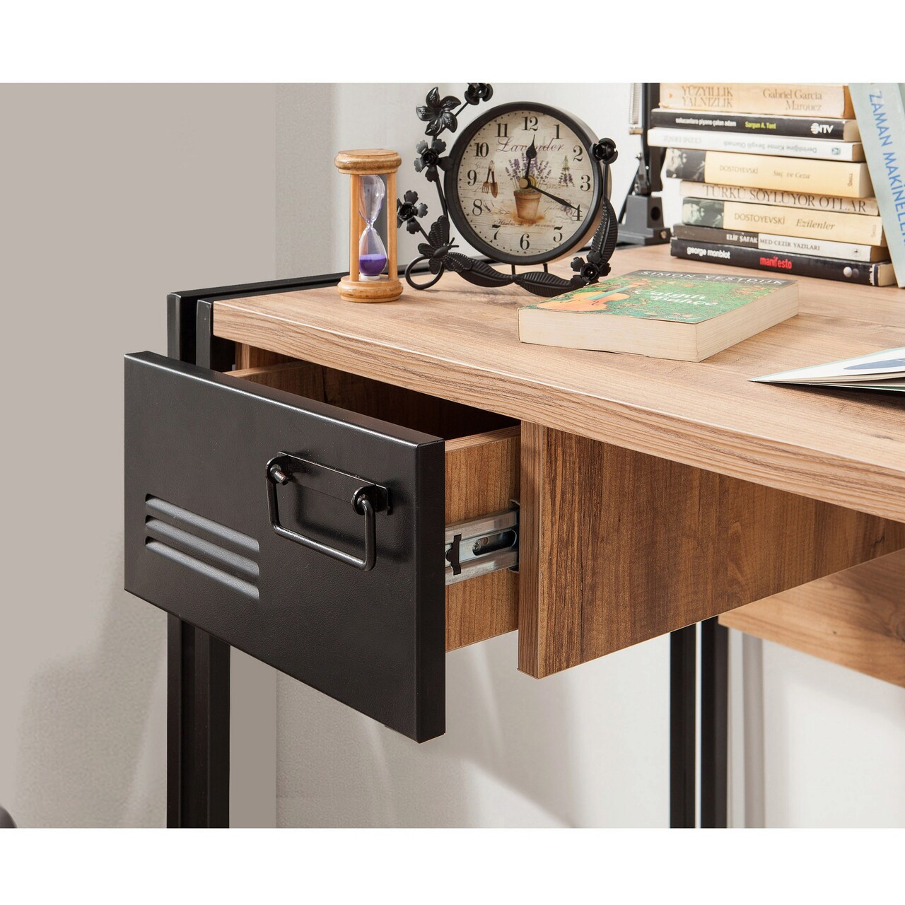 Set de mobilier pentru camera de studiu, Hanah Home, COSMO-TKM.10, Pin Atlantic / Negru