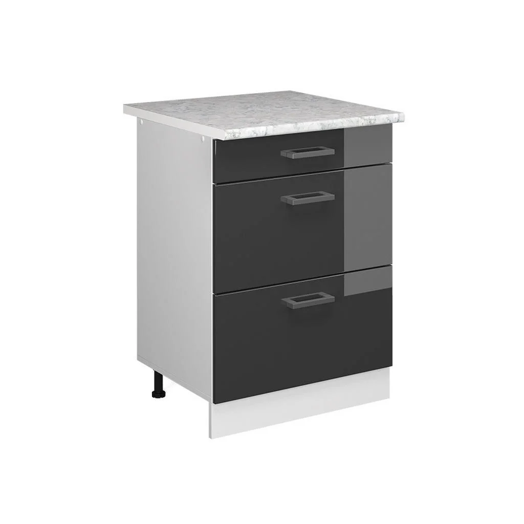 DULAP DE BAZĂ DE BUCĂTĂRIE R-Line Antracit lucios ridicat 60 cm cu sertare, marmura AP DULAP DE BAZĂ DE BUCĂTĂRIE R-Line Antracit lucios ridicat 60 cm cu sertare, marmura AP
