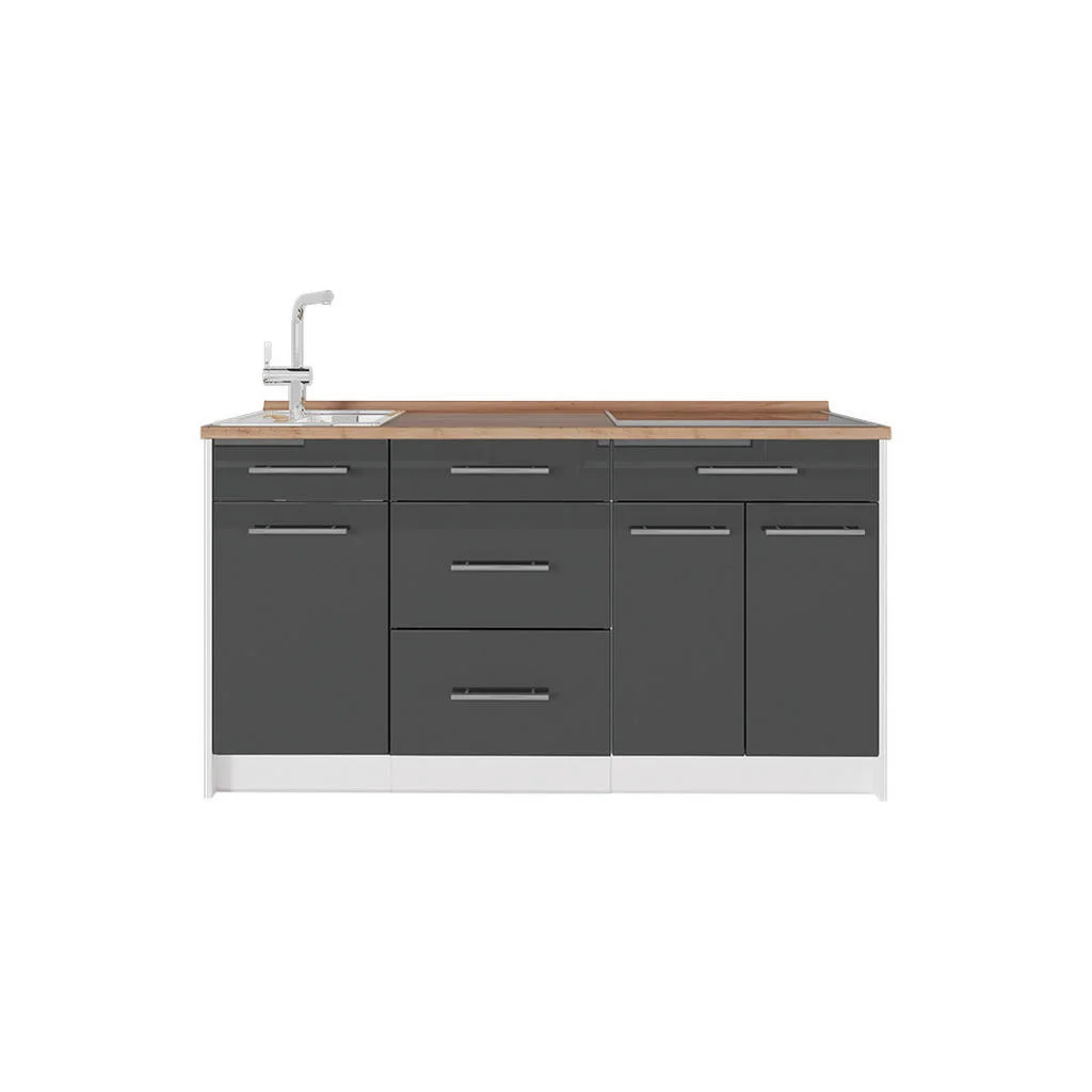 BLOC BUCATARIE Fame-Line, Antracit lucios ridicat/Alb, 150 cm, AP Stejar BLOC BUCATARIE Fame-Line, Antracit lucios ridicat/Alb, 150 cm, AP Stejar