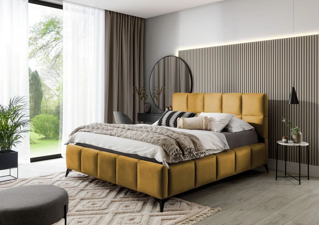 Pat tapitat cu somiera si lada depozitare, 160x200 cm, ELTAP, BE-MIS-45NU, Mist, lemn/poliester, mustar Pat tapitat cu somiera si lada depozitare, 160x200 cm, ELTAP, BE-MIS-45NU, Mist, lemn/poliester, mustar