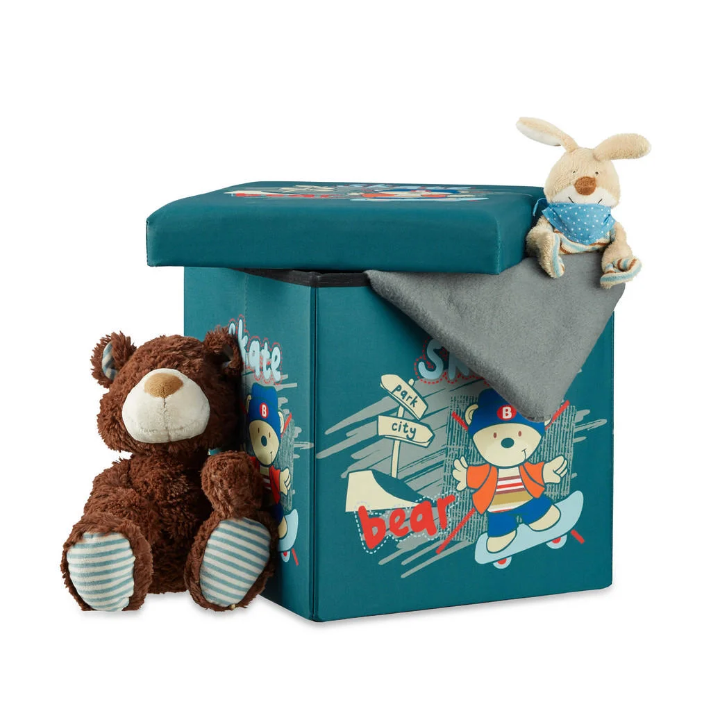 PUF Multicolor pentru copii cu spațiu de depozitare pliabil urs 38x38x38 cm PUF Multicolor pentru copii cu spațiu de depozitare pliabil urs 38x38x38 cm
