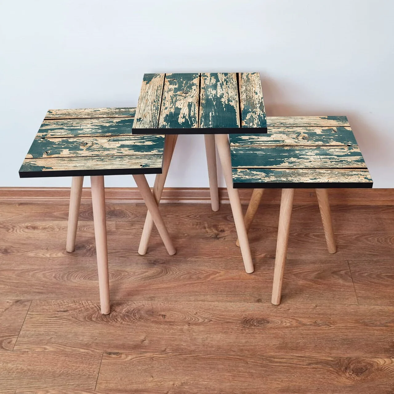 Set masute 3 piese, Hanah Home, 3Shp5, Verde / Bej Set masute 3 piese, Hanah Home, 3Shp5, Verde / Bej