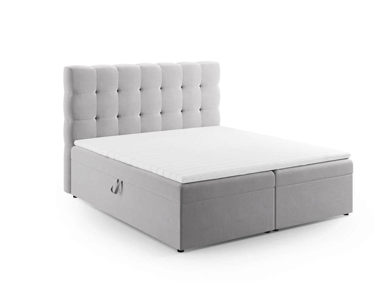 Pat continental cu tablie si lada depozitare, Mamaia, Micadoni Home, BL, 180x200 cm, catifea, argintiu Pat continental cu tablie si lada depozitare, Mamaia, Micadoni Home, BL, 180x200 cm, catifea, argintiu