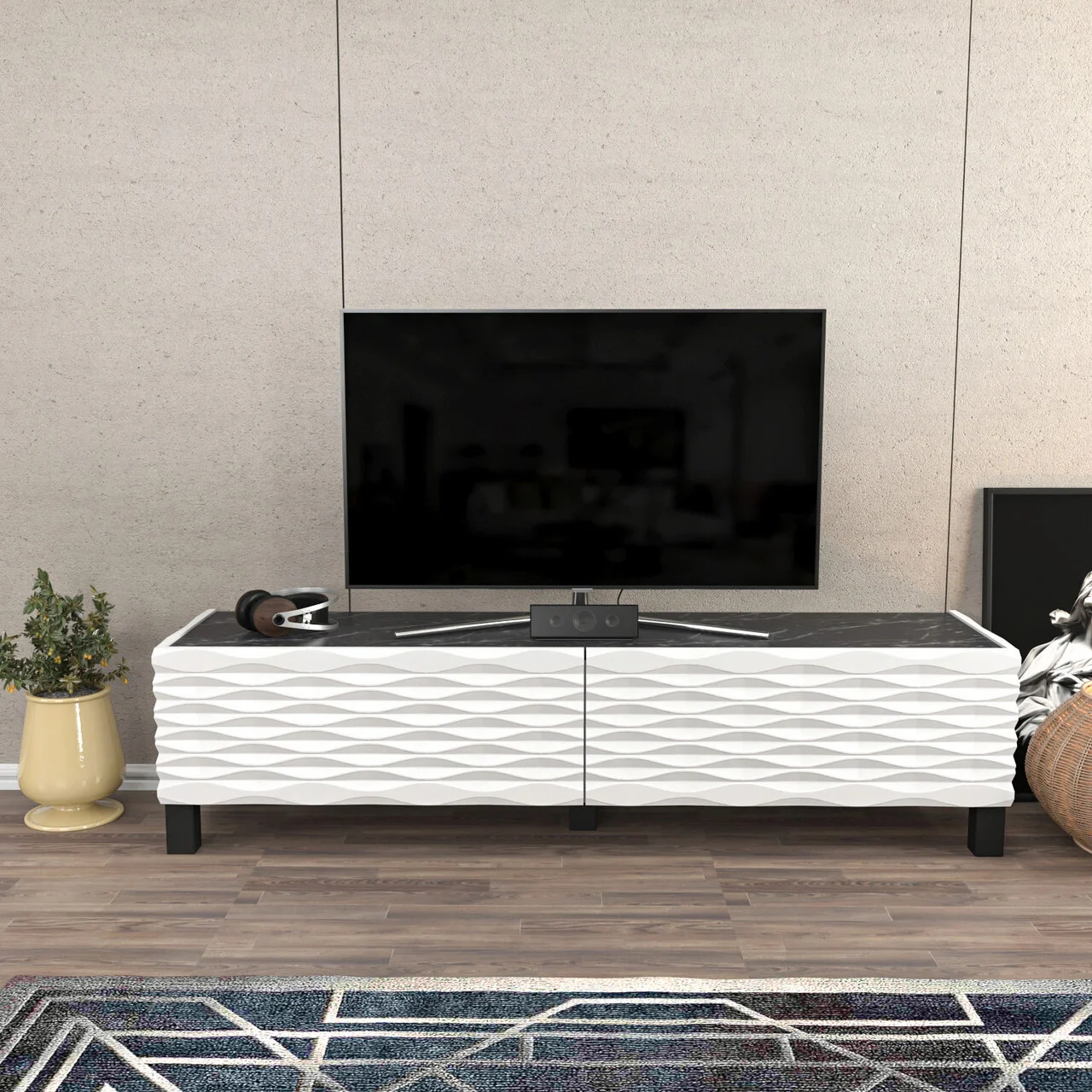 Comoda TV, Hanah Home, Lerze, 149.2x35x38 cm, Alb/Negru Comoda TV, Hanah Home, Lerze, 149.2x35x38 cm, Alb/Negru