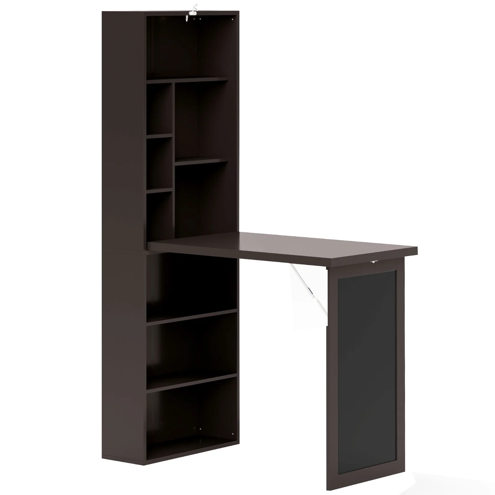 HOMCOM Birou Modern Pliabil cu Bibliotecă și Tablă, din Lemn și Metal, 98x51x153 cm, Maro | Aosom Romania HOMCOM Birou Modern Pliabil cu Bibliotecă și Tablă, din Lemn și Metal, 98x51x153 cm, Maro | Aosom Romania