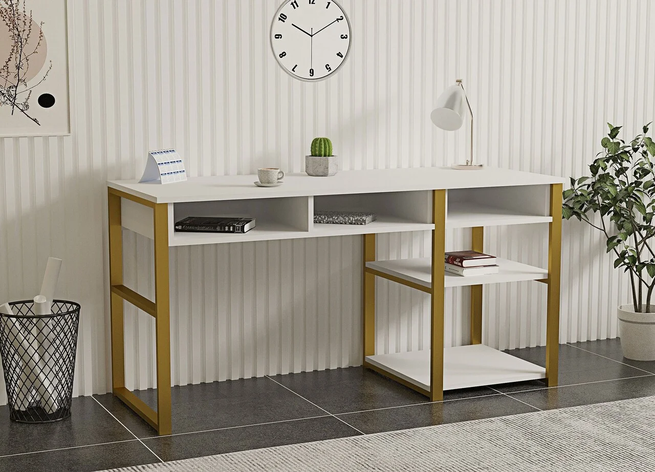 Birou, Hanah Home, Emro, 150x75.8x58.4 cm, Alb/Auriu Birou, Hanah Home, Emro, 150x75.8x58.4 cm, Alb/Auriu