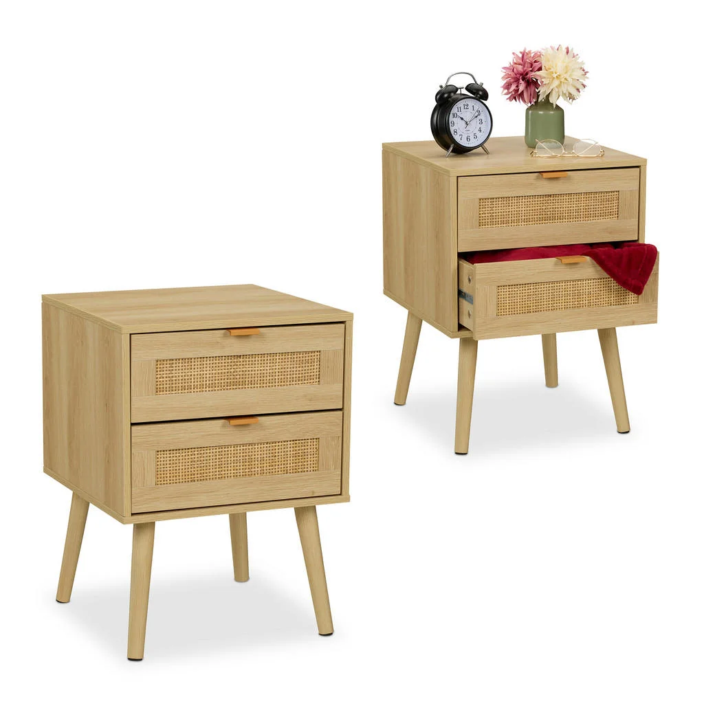 NOPTIERĂ Natural aspect ratan 2 sertare set-2-bucăți NOPTIERĂ Natural aspect ratan 2 sertare set-2-bucăți