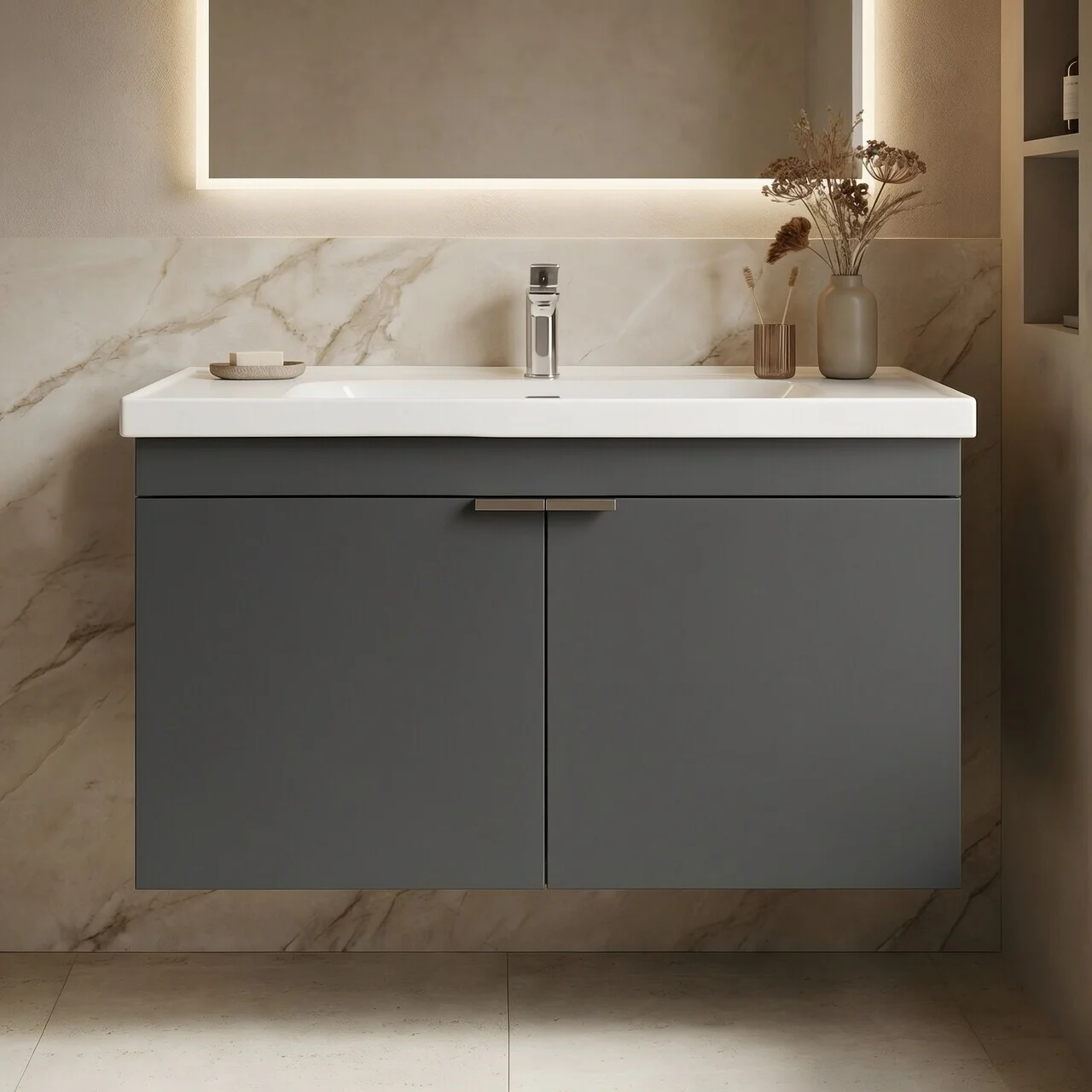 Dulap de baie cu chiuvetă, Hanah Home, Desna 80, Antracit mat Dulap de baie cu chiuvetă, Hanah Home, Desna 80, Antracit mat