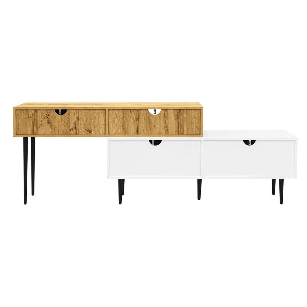 COMODĂ TV modulară cu lungime reglabilă și picioare negre COMODĂ TV modulară cu lungime reglabilă și picioare negre
