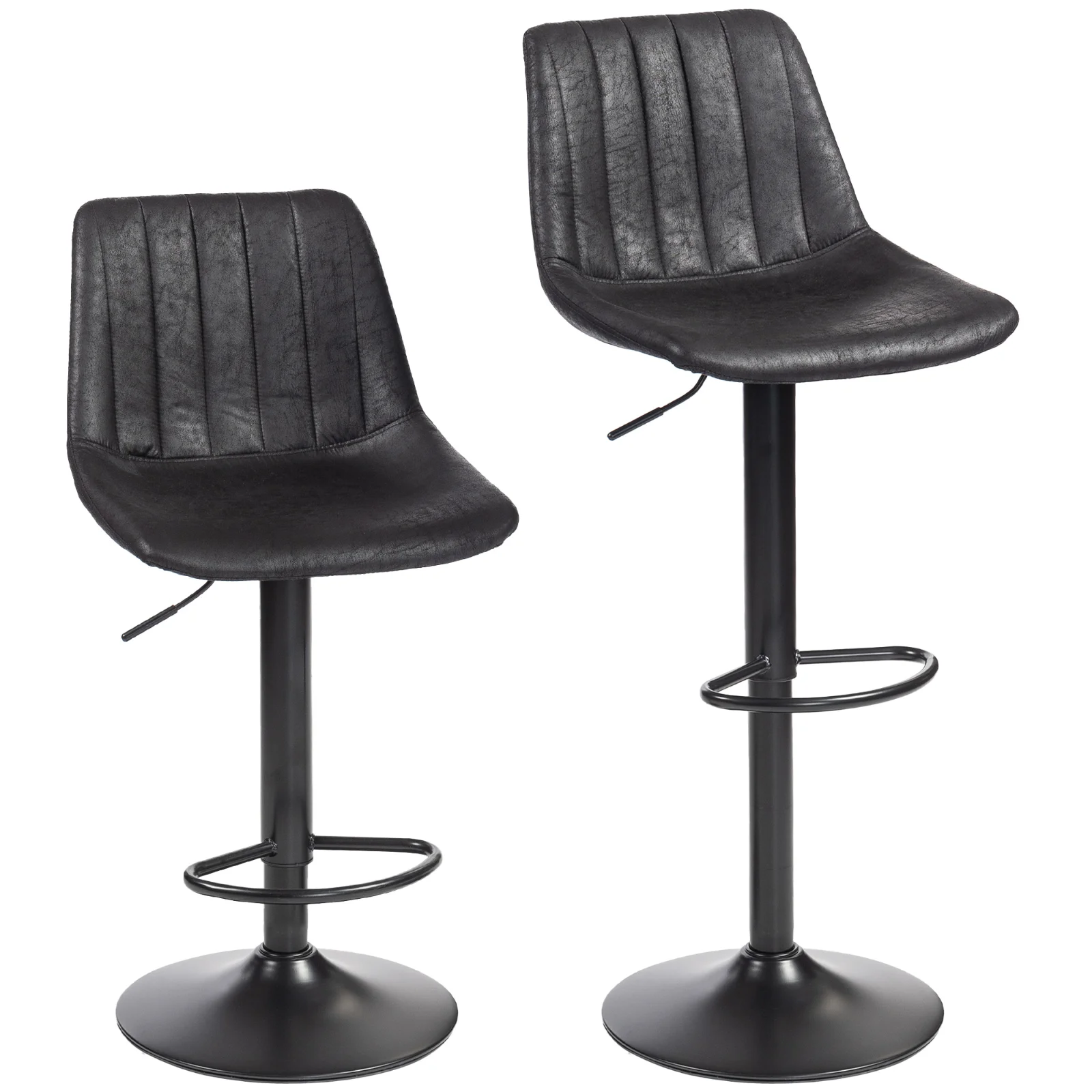 HOMCOM Set 2 scaune de bar cu design retro, incl. suport pentru picioare, reglabil pe înălțime, piston cu gaz, Negru | Aosom Romania HOMCOM Set 2 scaune de bar cu design retro, incl. suport pentru picioare, reglabil pe înălțime, piston cu gaz, Negru | Aosom Romania