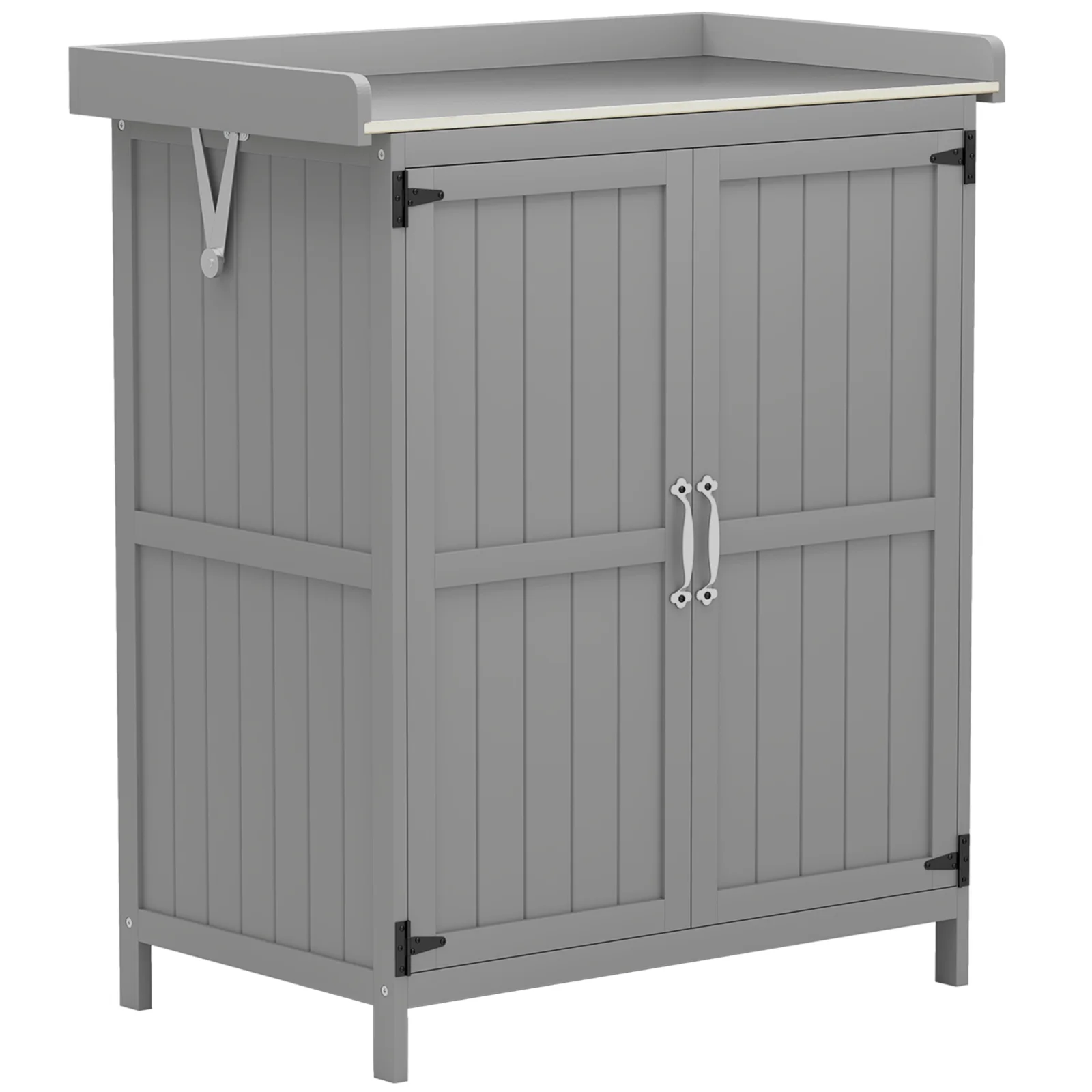 Outsunny Dulap de Exterior, Dulap pentru Ustensile cu Blat din Metal și Raft, Banc de Lucru din Lemn cu 2 Uși pentru Grădină, Terasă, Curte, Gri | Aosom Romania Outsunny Dulap de Exterior, Dulap pentru Ustensile cu Blat din Metal și Raft, Banc de Lucru din Lemn cu 2 Uși pentru Grădină, Terasă, Curte, Gri | Aosom Romania