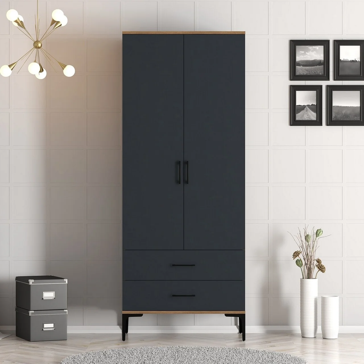 Dulap pentru haine, Hanah Home, Kumsal T, 80x47.5x201.4 cm, Nuc / Antracit Dulap pentru haine, Hanah Home, Kumsal T, 80x47.5x201.4 cm, Nuc / Antracit
