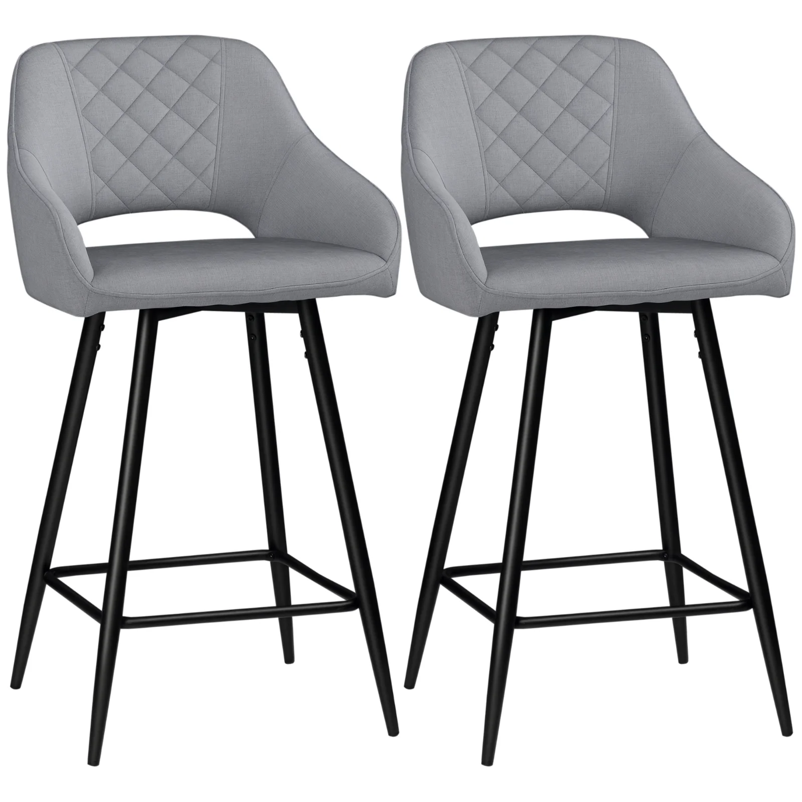 HOMCOM Set de 2 scaune de bar inalte efect de catifea si otel negru cu suport pentru picioare, accesorii pentru brate inaltime 67 cm gri | Aosom Romania HOMCOM Set de 2 scaune de bar inalte efect de catifea si otel negru cu suport pentru picioare, accesorii pentru brate inaltime 67 cm gri | Aosom Romania