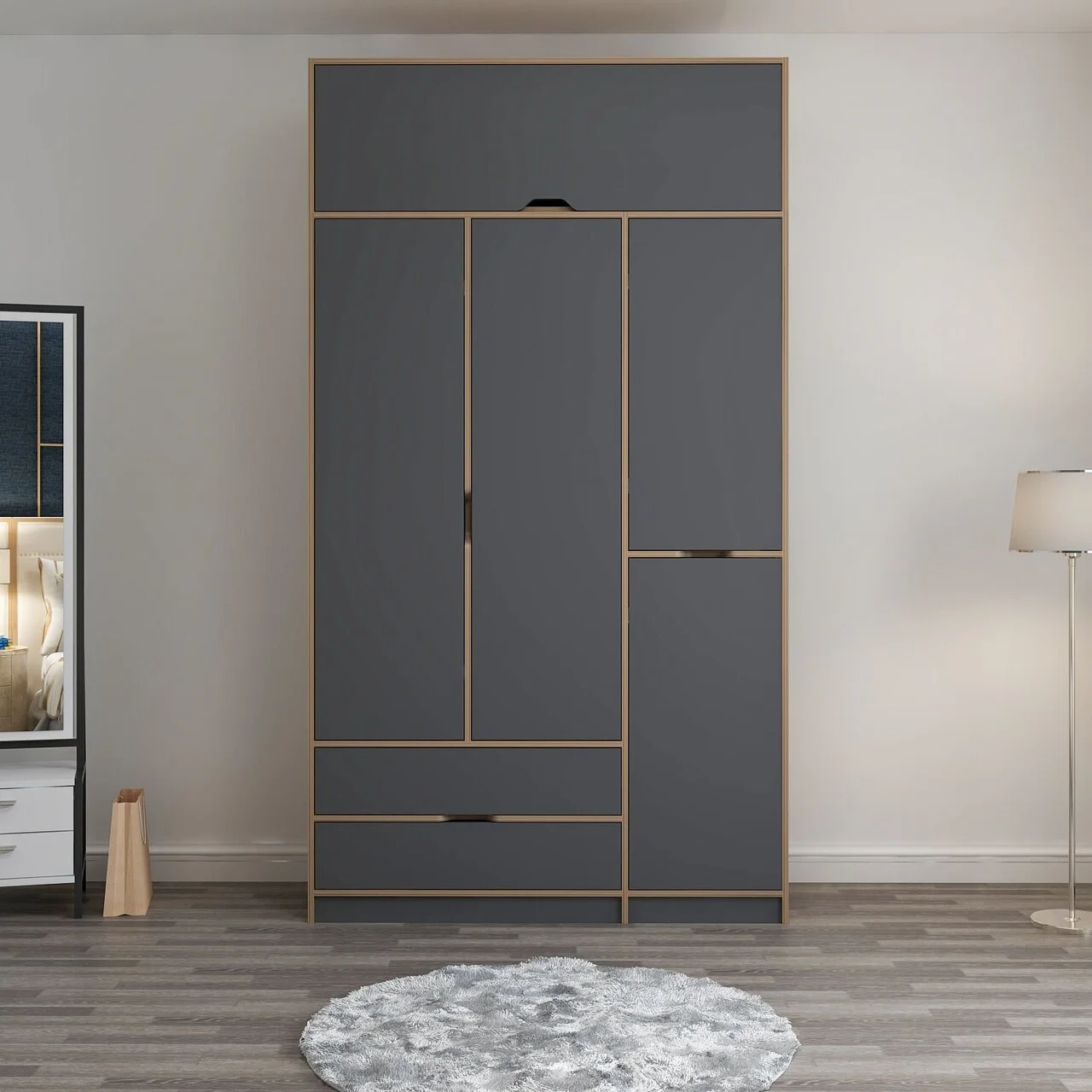 Dulap pentru haine, Hanah Home, Elina, 140x253x52 cm, Antracit / Dore Dulap pentru haine, Hanah Home, Elina, 140x253x52 cm, Antracit / Dore
