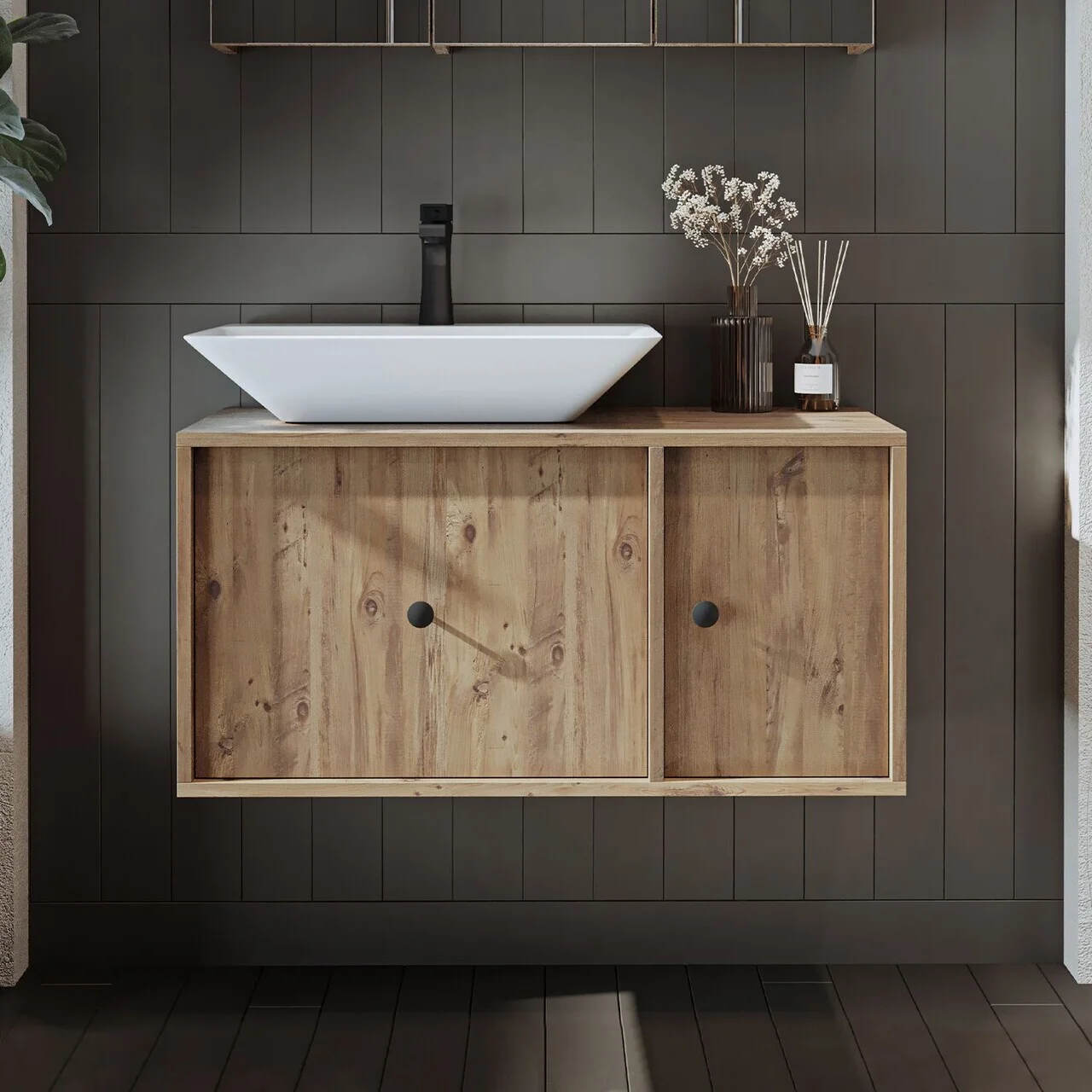 Dulap de baie cu chiuvetă, Hanah Home, 2541, MDF, Maro Dulap de baie cu chiuvetă, Hanah Home, 2541, MDF, Maro