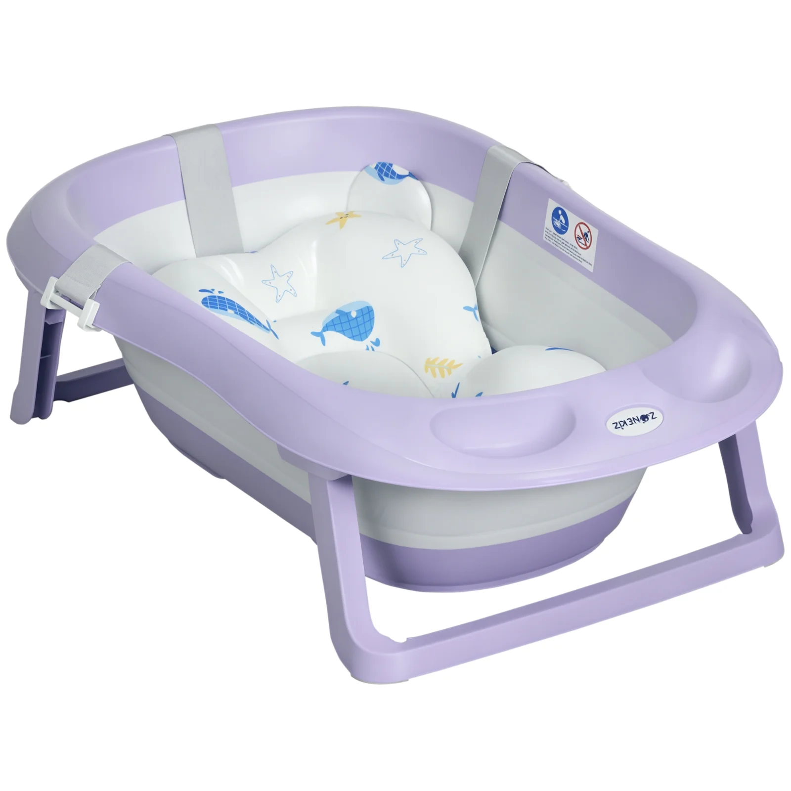 ZONEKIZ Cadita Pliabila pentru Copii 0-6 Ani cu Perna si Organizatoare, 83x48x23.5cm, Violet/Alb | Aosom Romania ZONEKIZ Cadita Pliabila pentru Copii 0-6 Ani cu Perna si Organizatoare, 83x48x23.5cm, Violet/Alb | Aosom Romania