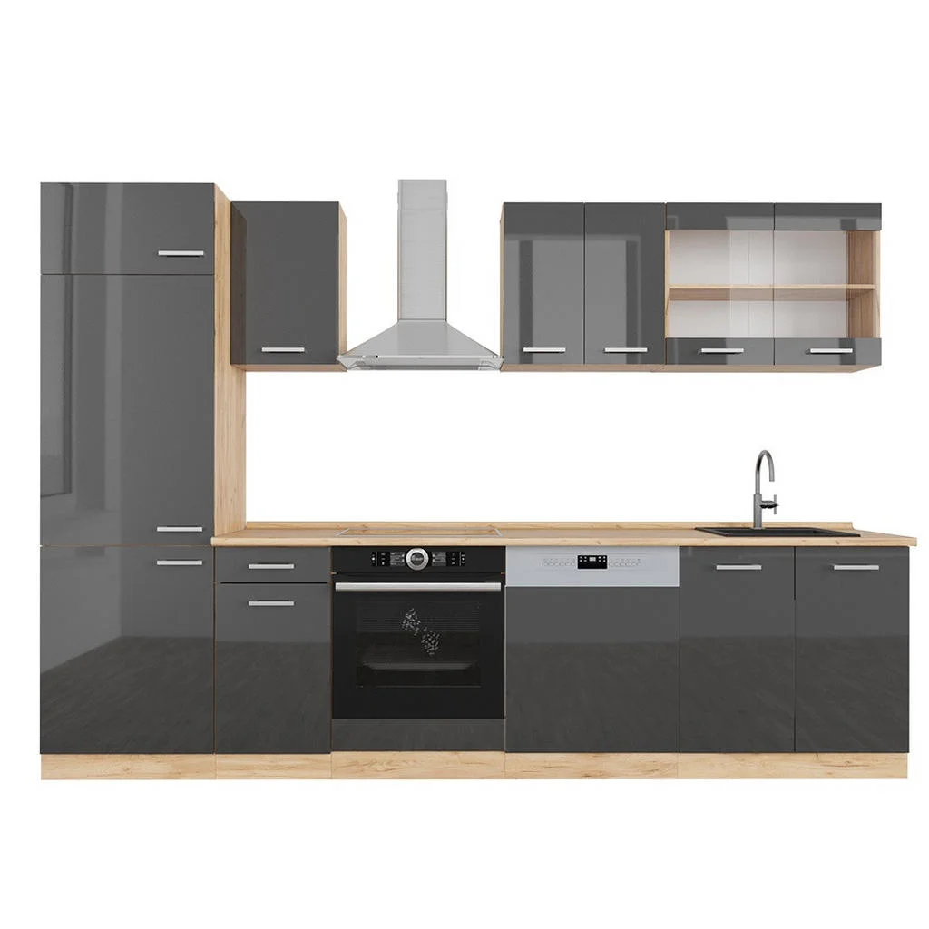 KITCHENETTE R-Line Antracit lucios/stejar Goldkraft 300 cm , AP Stejar KITCHENETTE R-Line Antracit lucios/stejar Goldkraft 300 cm , AP Stejar