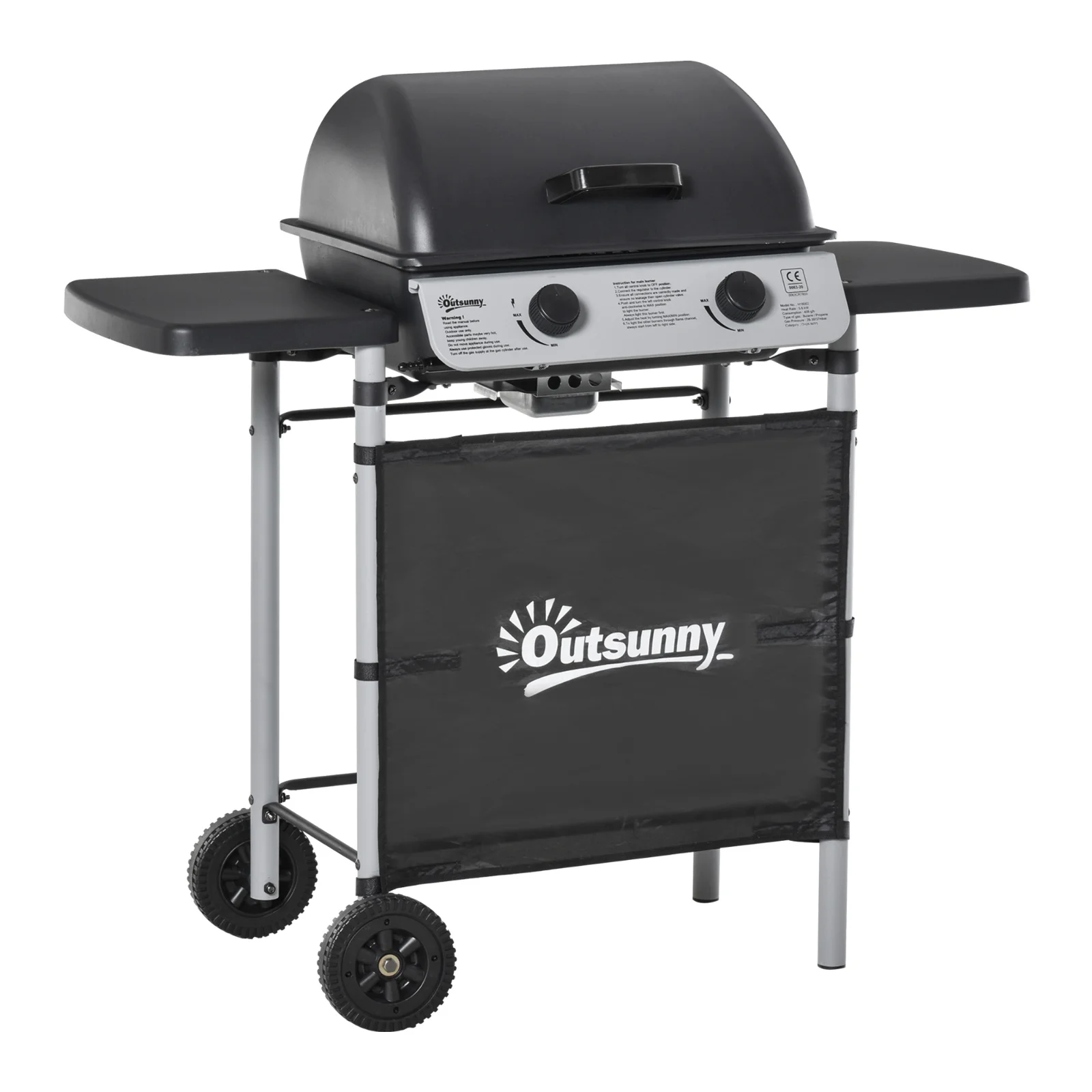 Gratar pe gaz cu Capac si 2 Arzatoare Outsunny, 5,6 kW, Otel, Roti si Rafturi, 104x49x99cm Negru | AOSOM RO Gratar pe gaz cu Capac si 2 Arzatoare Outsunny, 5,6 kW, Otel, Roti si Rafturi, 104x49x99cm Negru | AOSOM RO