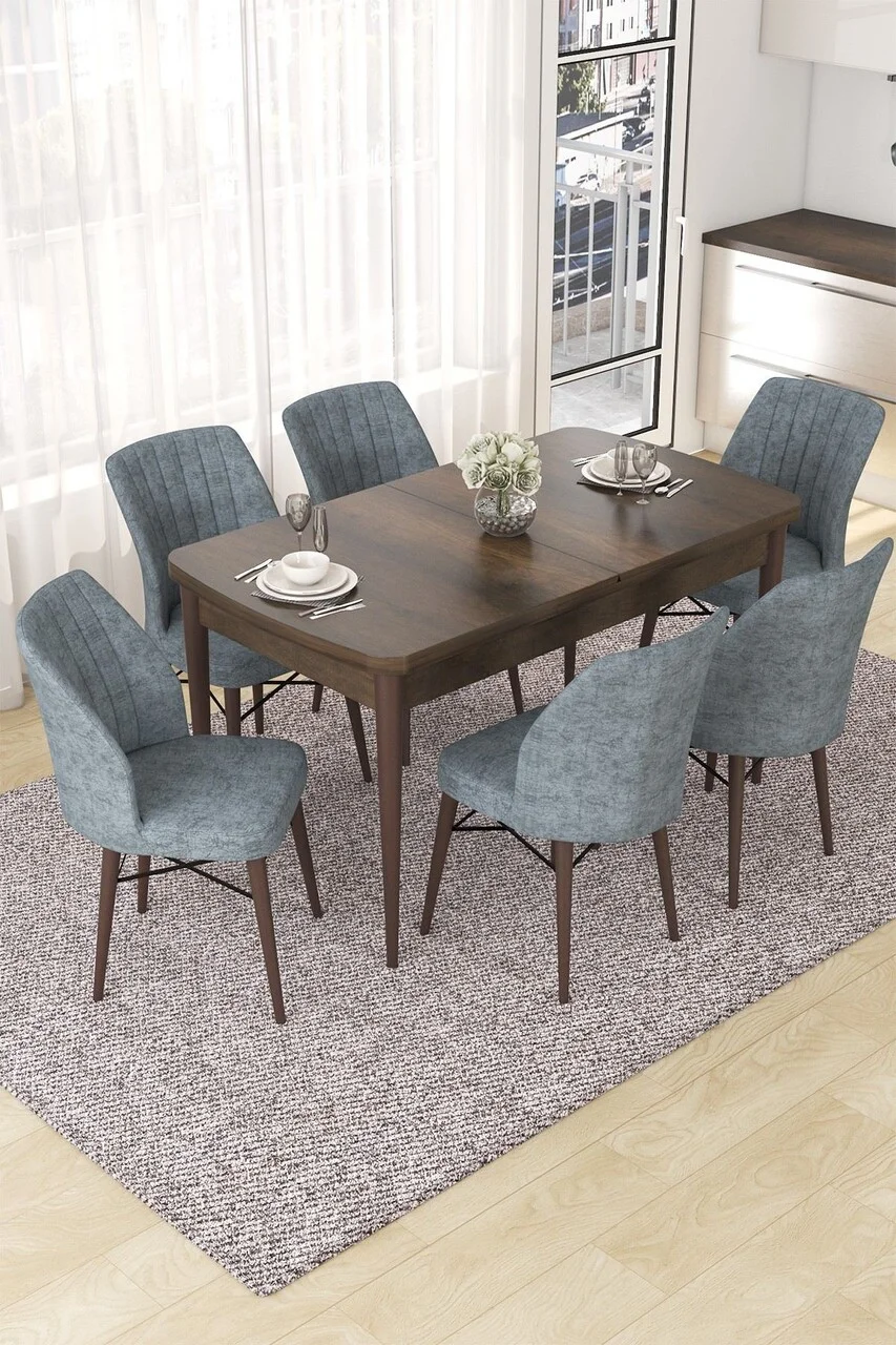 Set masa extensibila si scaune (7 piese), Hanah Home, Nef, Baroc / Gri Set masa extensibila si scaune (7 piese), Hanah Home, Nef, Baroc / Gri