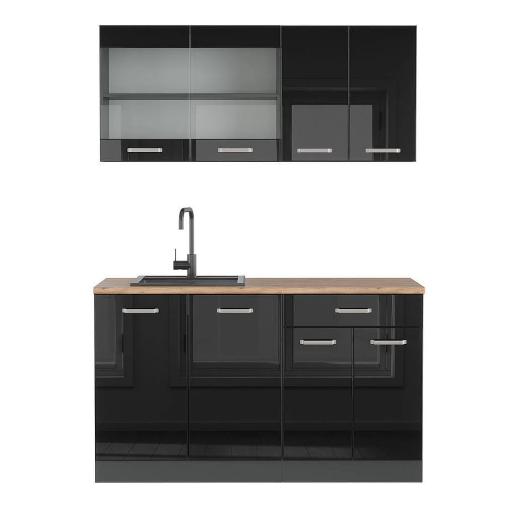 BUCĂTĂRIE SIMPLĂ R-Line Negru lucios ridicat 140 cm fara blat BUCĂTĂRIE SIMPLĂ R-Line Negru lucios ridicat 140 cm fara blat
